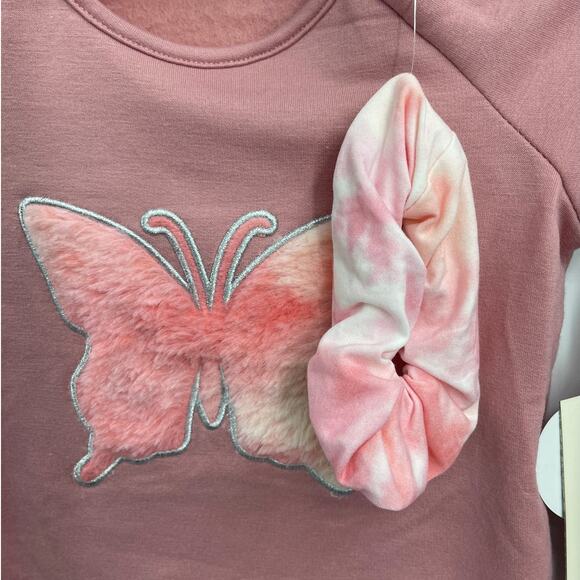 btween Girls Pink Butterfly Sweater Tie Dye Leggings Scrunchie 3 piece Sz 5 NEW - Picture 3 of 13